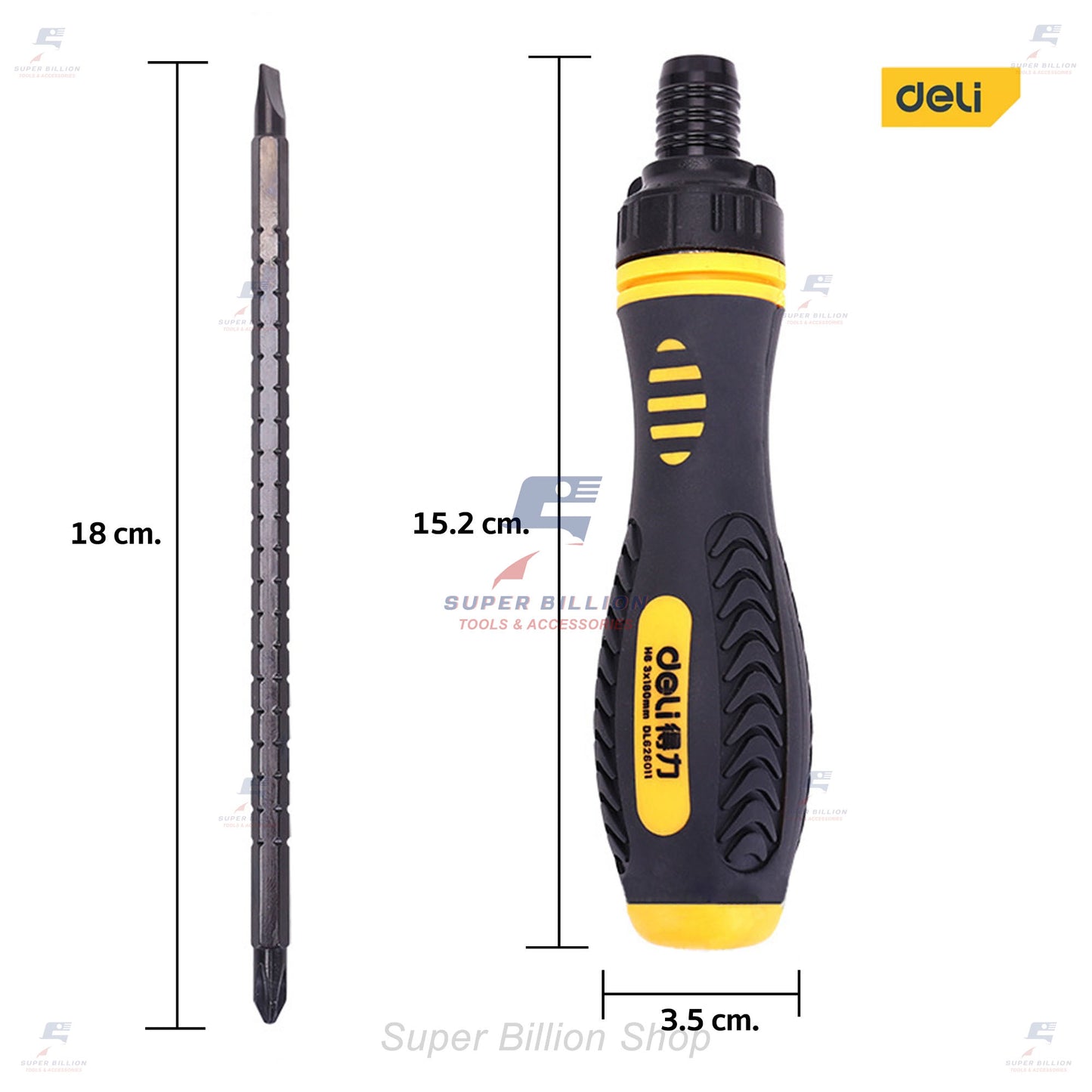 Deli ไขควง ไขควงสลับ ไขควงวงล้อหัวสลับ ไขควงแฉกและไขควงปากแบน ชุดไขควง เกรดเหล็ก CR-V คุณภาพสูง อย่างดี แข็งแรง DL626011