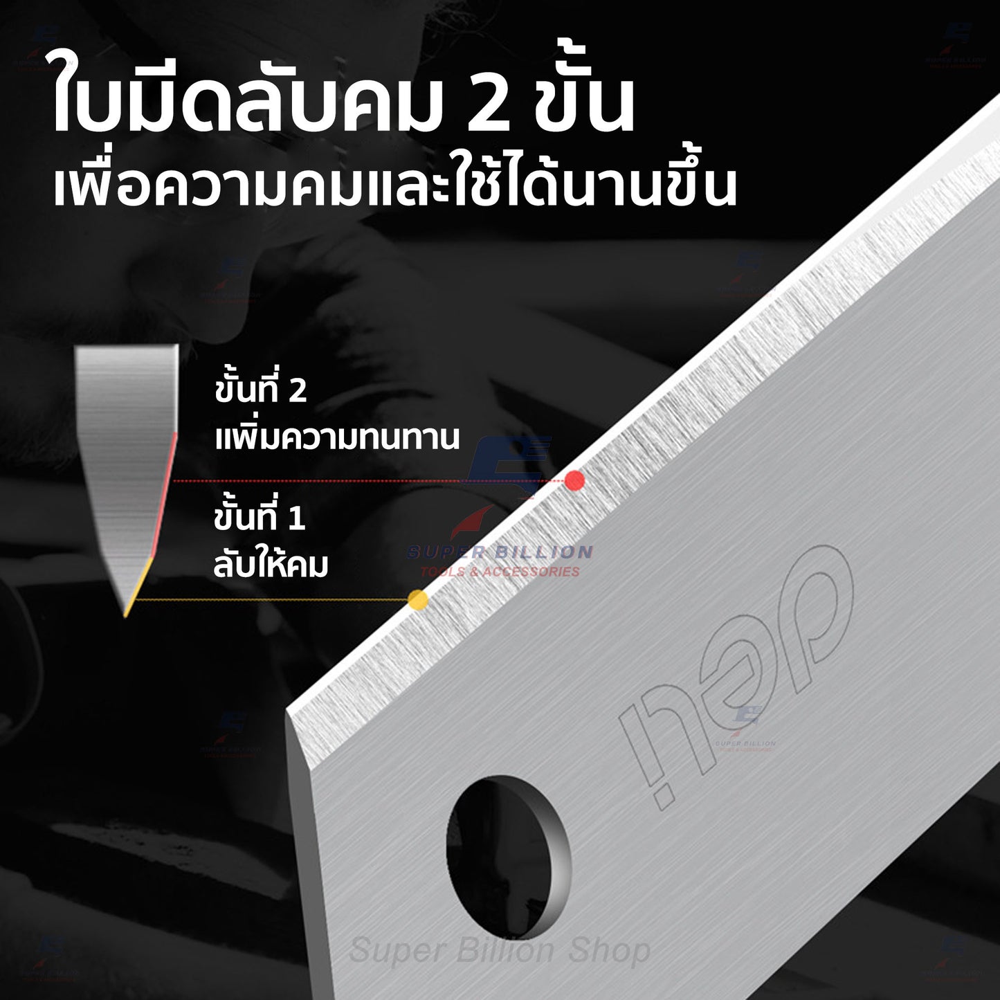 ใบมีดคัตเตอร์ ยี่ห้อ Deli ขนาด 18mm. มีใบมีด 15 ท่อน เหล็กกล้าอัลลอยด์ SK4 ใบมีดคม แข็งแรง DL-DP181