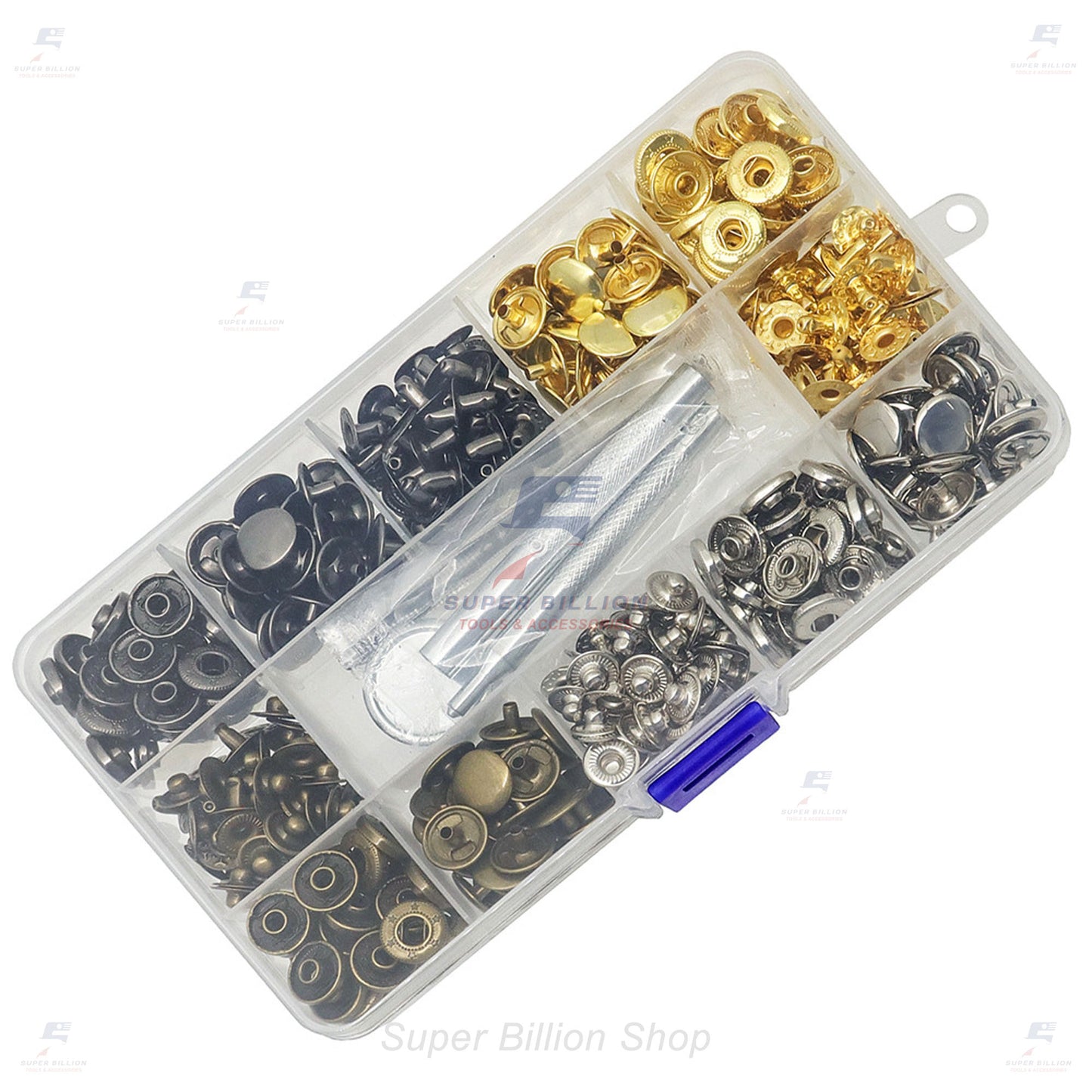 ชุดกระดุมแป๊ก 12.5mm (VT5/633) พร้อมอุปกรณ์ติดตั้ง 120ชุด 4สี สำหรับงานหนัง กระเป๋า เข็มขัด งาน DIY ต่างๆ
