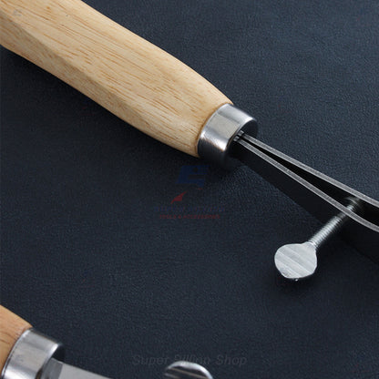 Adjustable Leather Edge Groover – Wooden Handle, High-Quality Steel Tool for Leathercraft and Handmade