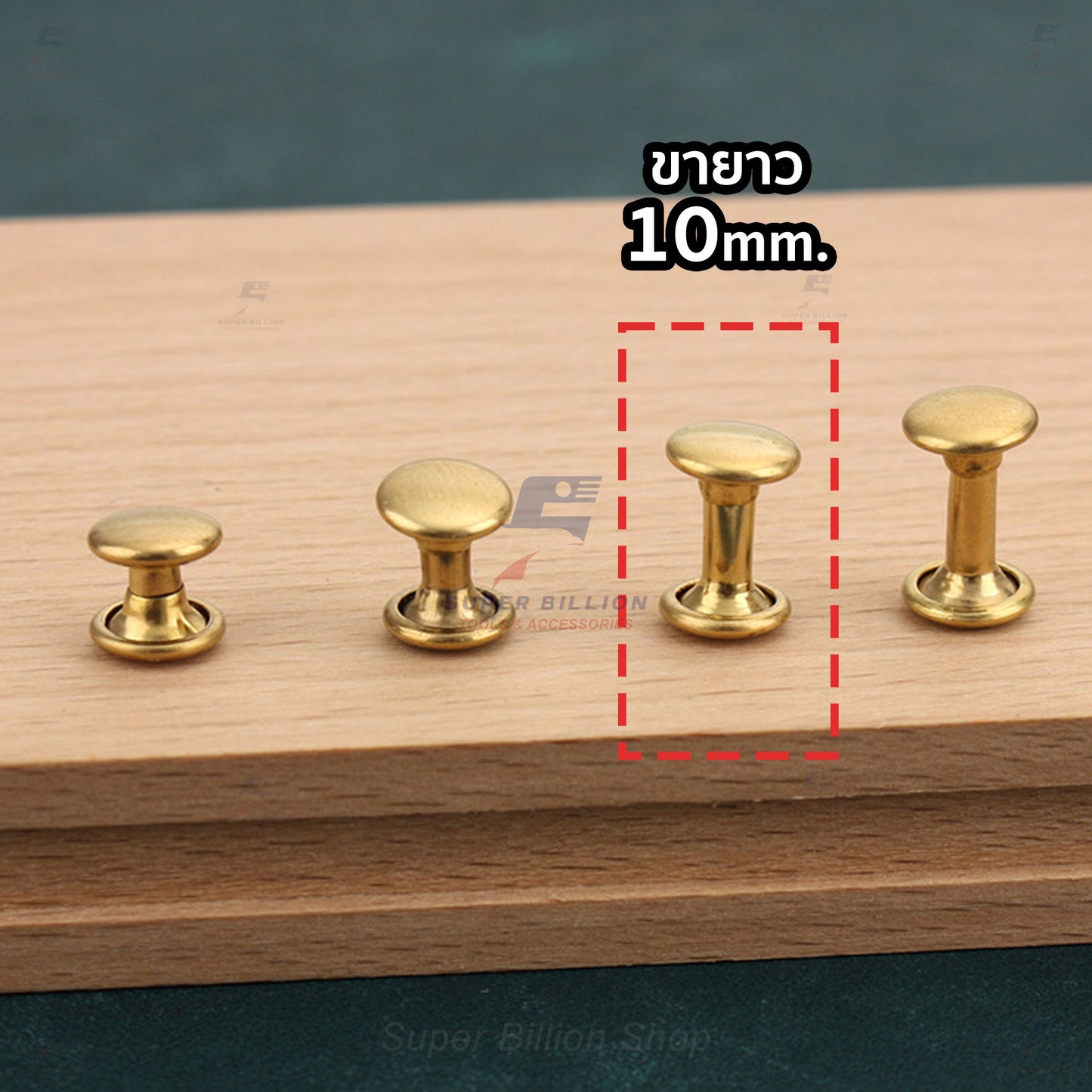 หมุดย้ำทองเหลืองแท้ 2 หน้า หัว 8mm ขายาว 6/8/10/12mm [แพ็คละ 20 ชุด/ขนาด]