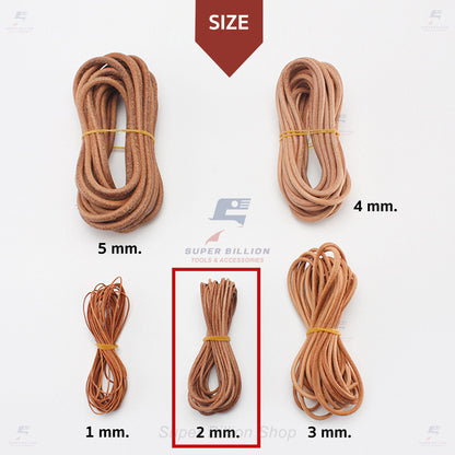เชือกหนังวัวแท้ทรงกลม 1-5 มม. สีธรรมชาติ เชือกหนังกลม สำหรับงานเครื่องหนัง DIY งานผูก พัน ตกแต่ง