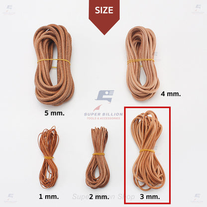 เชือกหนังวัวแท้ทรงกลม 1-5 มม. สีธรรมชาติ เชือกหนังกลม สำหรับงานเครื่องหนัง DIY งานผูก พัน ตกแต่ง