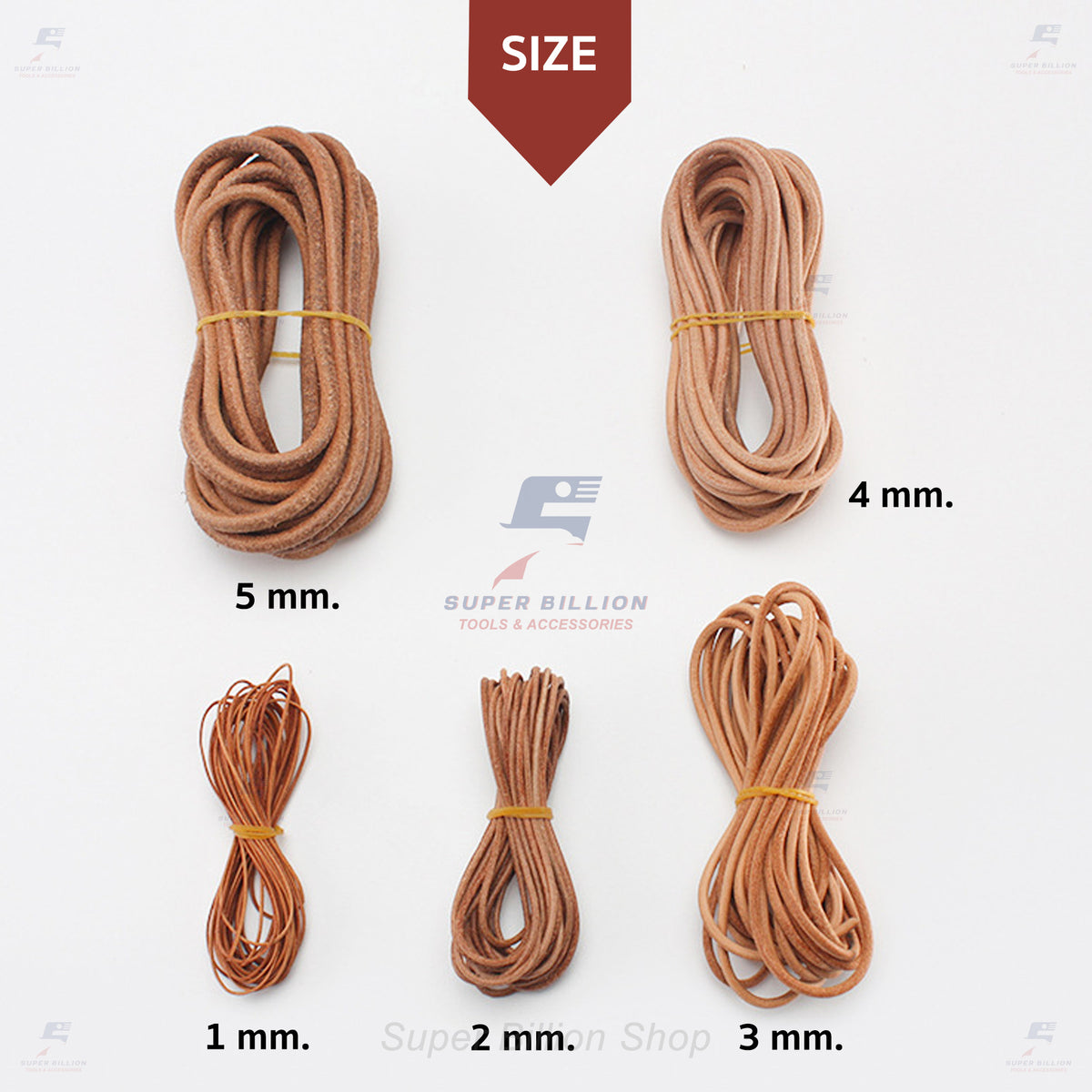 เชือกหนังวัวแท้ทรงกลม 1-5 มม. สีธรรมชาติ เชือกหนังกลม สำหรับงานเครื่องหนัง DIY งานผูก พัน ตกแต่ง