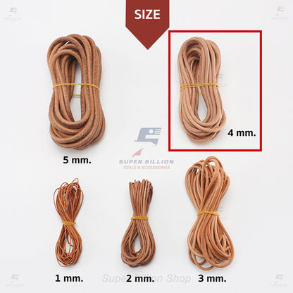เชือกหนังวัวแท้ทรงกลม 1-5 มม. สีธรรมชาติ เชือกหนังกลม สำหรับงานเครื่องหนัง DIY งานผูก พัน ตกแต่ง