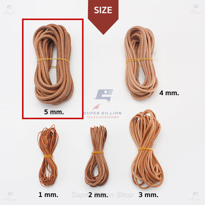 เชือกหนังวัวแท้ทรงกลม 1-5 มม. สีธรรมชาติ เชือกหนังกลม สำหรับงานเครื่องหนัง DIY งานผูก พัน ตกแต่ง