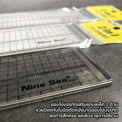 ไม้บรรทัดพลาสติก PS ขอบเหล็ก ยาว 30 cm. Nine Sea ของไต้หวัน ขอบกันใบมีด สำหรับงานตัดหนัง งานคัตเตอร์ และงานแฮนด์เมด