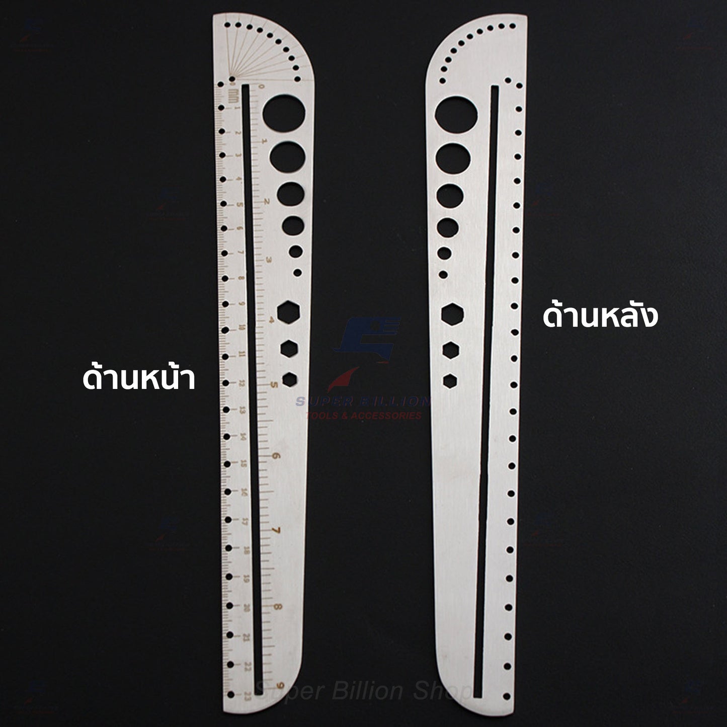 ไม้บรรทัดสแตนเลสอเนกประสงค์ พร้อมโปรแทรกเตอร์ในตัว และช่องวัดหลายแบบ สำหรับงาน DIY