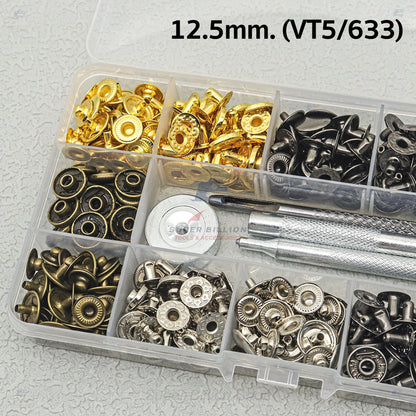 ชุดกระดุมแป๊ก 12.5mm (VT5/633) พร้อมอุปกรณ์ติดตั้ง 120ชุด 4สี สำหรับงานหนัง กระเป๋า เข็มขัด งาน DIY ต่างๆ