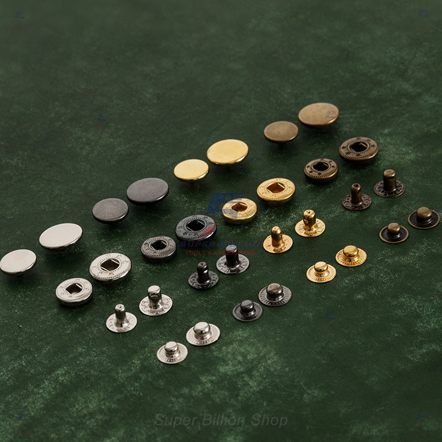 กระดุมแป๊กโลหะ เนื้อวัสดุทองแดง ชุบสี VT5 (12mm.) / VT10 (15mm.) - แบ่งขาย 10/20/100 ชุด