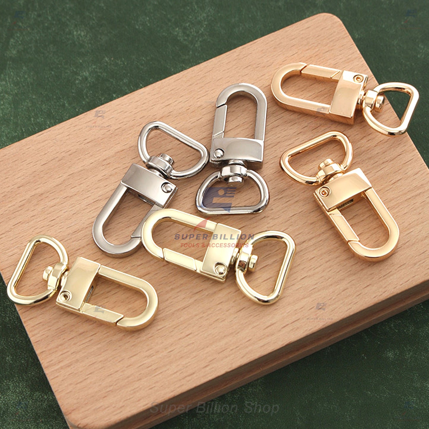 ตะขอก้ามปูหัวหมุน ทรงรี ก้น D-Ring (แพ็คละ 2 ชิ้น/สี) | วัสดุโลหะผสมชุบสี (Zinc Alloy) ทนสนิม (No.6979)